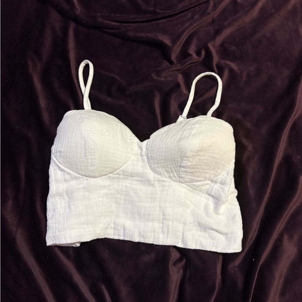 White Textured Crop Top